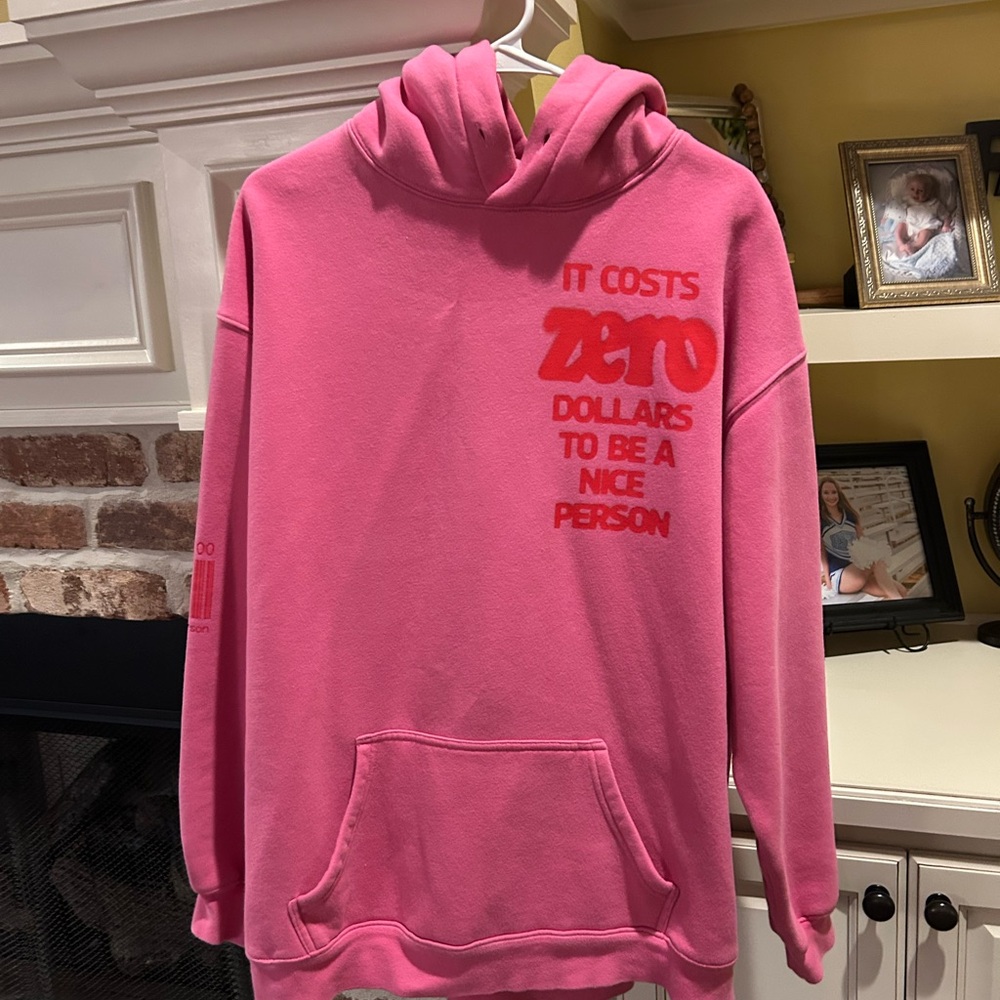 Pink Hoodie with Red Text